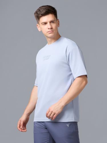 Image of TECHNOSPORT Men Printed Oversized Round Neck T-Shirt with COTFLEX, Dry Fit Sports Tee, Oversized Activewear T-Shirt for Gym, Running, Sports & Casual Wear