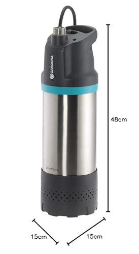Pompe immergée Gardena 5900/4 inox auto : pompe immergée auto, débit de 5 900 l/h, avec filtre à impuretés, fonctionnement silencieux, protection contre le fonctionnement à sec intégré (1771-20)