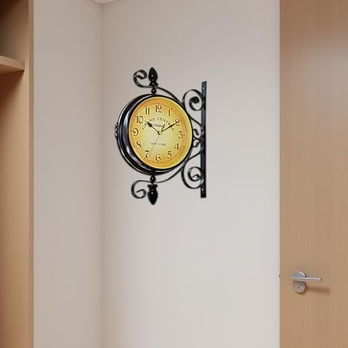 Horloge murale à double face vintage métal rotation 360