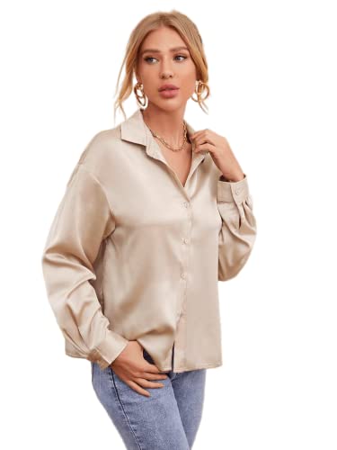 Image of Bowrain Satin Silk Fabric Spread Collar Full Sleeve Top Shirt for Women and Girl