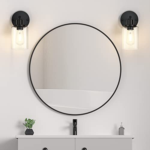 Asnxcju Modern Black Wall Sconces Set Of Two, Industrial Bathroom Vanity Wall Light Fixtures With Clear Glass Shade, Farmhouse Indoor Wall Sconces Lighting Mounted Lamp For Bedroom Mirror Living Room #TOP2