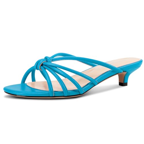 Image of TNYNFBEB Womens Sandals Mules Low Kitten Heel Open Toe Shoes Slip-on Slingback Prom Party Dress Summer 1.4 Inches Heels