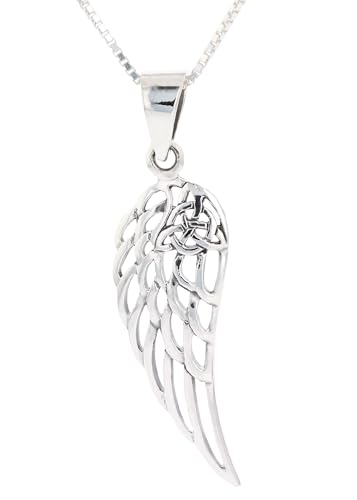 Angel Wing Celtic Knot Sterling Silver Pendant Necklace 18