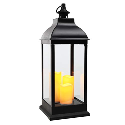 XXL Laterne mit 3 LED Kerzen - Deko Laterne 70 cm mit Flackerlicht - schwarz/Batterie betrieben