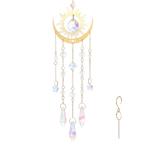 Tyqour Garden Sun Catchers for Windows Hanging Crystal Wind Chime Style Sun Catchers Indoor Outdoor Prism Home Garden Decor for Thanks Giving Valentines's and Mother's Day