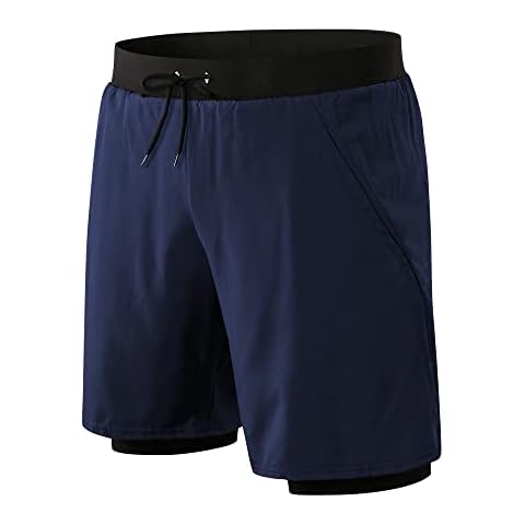 WRAGCFM Men's 2 in 1 Running Shorts with Compression Liner 7" Quick Dry Gym Athletic Workout Shorts for Men with Pockets Cover