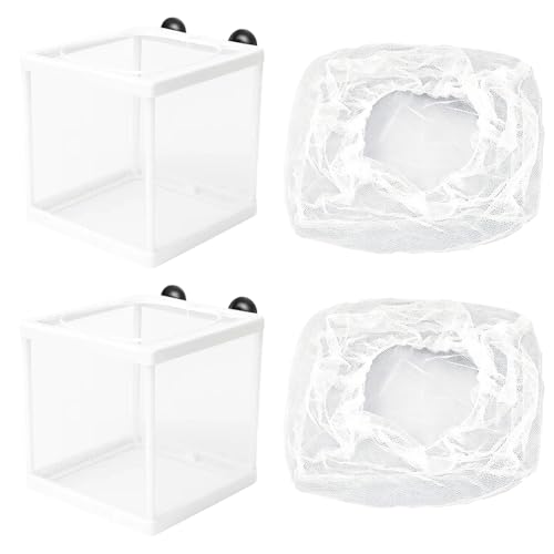 4-Piece Set with Two Spare Nets Baby Fish Separator for Tank Aquarium Breeder Box with Suction Cups Isolation Unit for Aggressive Fish and Newborn Fry Protection