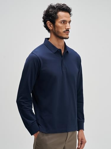 Image of XYXX Men's Solid Cotton Polo T-Shirt | Polo Neck Tshirts | Full Sleeves | Solid-Regular Fit