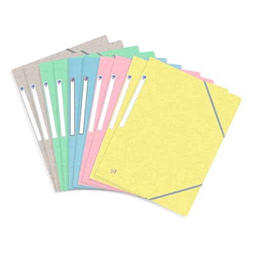 Oxford - OXFORD Topfile+ 10 Pochettes Cartonnées 3 Rabats Format A4 fermeture Elastiques 5 Couleurs Pastel
