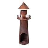 Pureday Gartendeko Feuerstelle Leuchtturm Rost - als Terrassenofen Gartenkamin Gartenofen - Outdoor Deko in Edelrost - Kamin aus Metall - maritim - ca. H136 x Ø45 cm