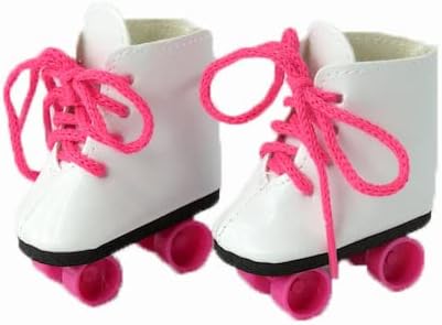 American Fashion World Patines blancos y rosa intenso para muñecas de 14 pulgadas  Calidad premium y diseño moderno  Zapatos de muñecas  Moda de