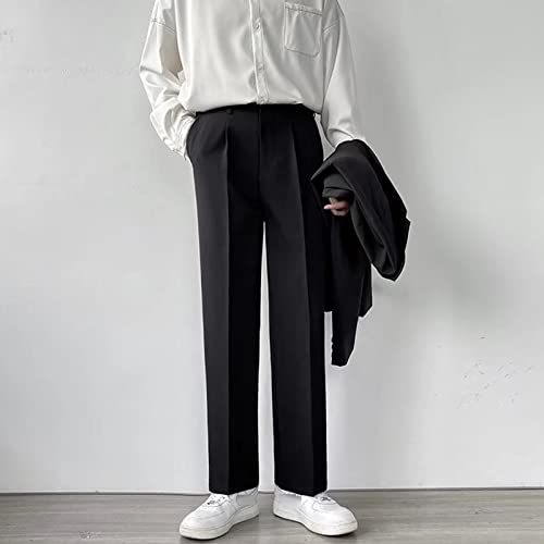 Men Pendant Loose Straight Wide Leg Suit Pants Solid Dress Pants Flat Front Classic Fit Business Stretch Pant3