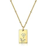 KissYan Birth Flower Necklace, 14K Gold Plated Dainty Birth Month Floral Pendant Necklace Simple Birth Flower Necklaces Minimalist Delicate Birthday Jewelry Gift for Her Women(Square Sep)
