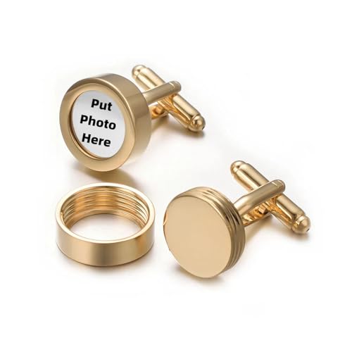 RunootPR DIY Goldene Manschettenknöpfe mit Foto für Herren Personalisiert Hemd Manchettenknoepfe Hochzeit Business Tanzparty Schmuck