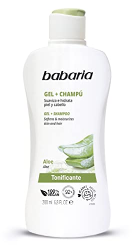 Babaria - Gel Champú Tonificante con Aloe Vera, Suaviza e Hidrata Piel y Cabello, Para Todo Tipo de Pelo, Vegano - 200 ml