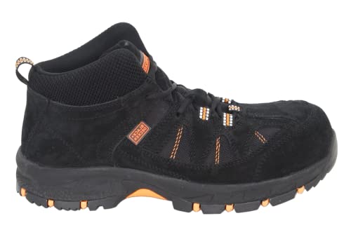 Image of BLACK+DECKER High Ankle Black Leather Safety Shoes for Men | Double Density | Fiber Toe | Antistatic & Antislip | BXWB0165IN