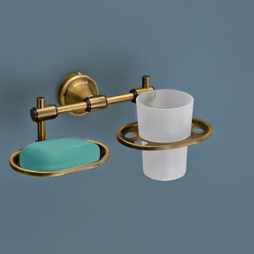 Image of Plantex (Primax) Niko Stainless Steel 304 Grade 2in1 Soap Dish with Tumbler Holder /Soap Stand /Tooth Brush Holder /Bathroom Accessories (Brass Antique)