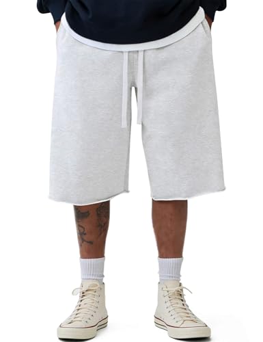 Ugerlov Baggy Shorts Men Gym Sweat Shorts Drawstring Casual Cotton SweatShorts Y2k Lightweight Athletic Streetwear Short Light Grey XL
