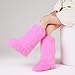 CELNEPHO Pink Women's Fur Boot Comfortable Furry Knee High Boots Round Toe Warm Snow Boots Fashion Winter Boots