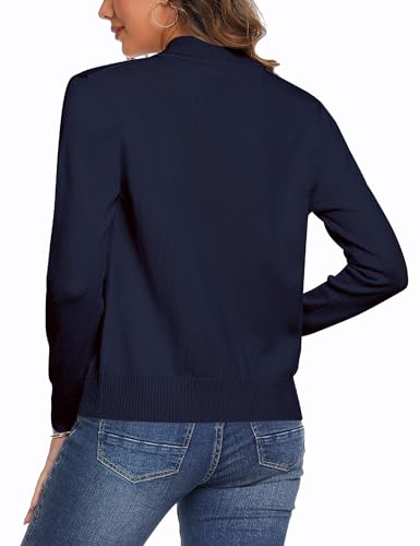 Aottori Damen Strickjacke mit ReißVerschluss Kurz Strickjacken Cardigan Langarm Stehkragen Elegant Trachtenjacke Pullover Einfarbig Strickmantel Jacke Outerwear Marine M