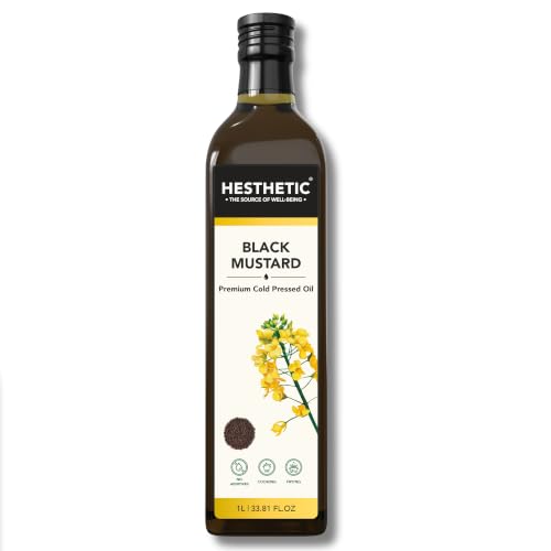 Image of HESTHETIC Cold Pressed Black Mustard (Sarson) Oil 1L | Pure Sarson Ka Tel | Natural-Aroma Unrefined Cooking Oil for North Indian & Bengali Cuisine | German-Tech Single-Screw Press