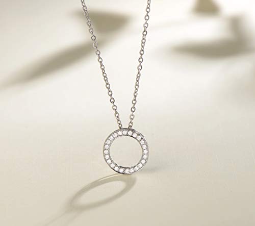 Agvana 14K Solid White Gold Diamond Halo Open Eternity Circle Dainty Pendant Necklace For Women Fine Jewelry For Her Anniversary Birthday Gifts For Women Girls Mom Wife Girlfriend Lover Her, 16"+2" #TOP4