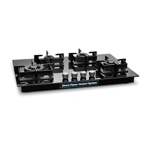 Image of Glen 70 CM 4 Burner Gas Built-in Hob with 2 Triple Ring Forged Brass Burners | Auto Ignition | Toughened Black Glass Top | 2 Years Standard & 5 Years Warranty | BH1074DFHT2TR77