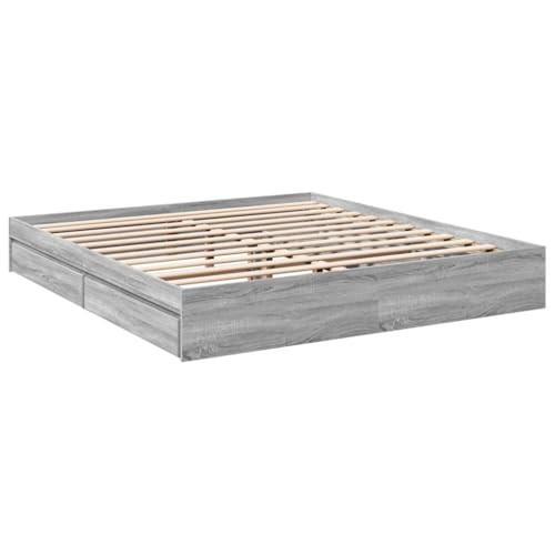 vidaXL Cama con cajones Madera ingeniería Gris Sonoma 200x200 cm, armazón de Cama, Cama, Base de Cama, armazones de Cama, Cama Doble
