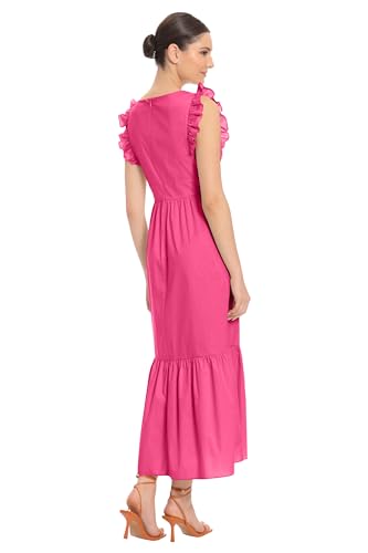 Image of Maggy London Women's V-Neck Ruffle Details Cotton Poplin Maxi Dress