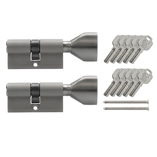 2 x Knob Cylinder KSN 60 mm 30/30 Simultaneous Locking Front Door Internal Door Lock Including 10 Keys