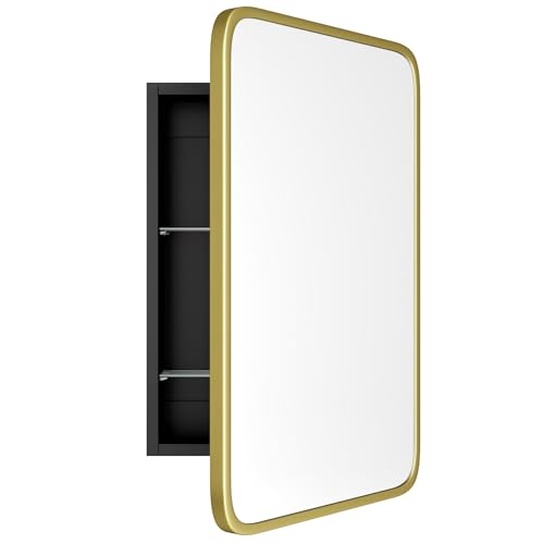Image of Medicine Cabinet with Brushed Gold Metal Frame Mirror, Overall 16.5 inchx24 inch