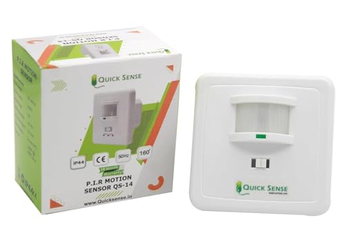 Image of Quick Sense QS-14 PIR Motion Sensor Switch | 160 Wall Switch with Manual ON /Off /PIR Modes | 9m Range, 800W | 10s-7min Delay, 10-2000 LUX | IP44 for Home, Office, Bathroom | AC 220-240V
