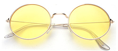 Alwaysuv Round Small Flat Sunglasses Circle Metal Vintage 70'S Hippie Glasses (Yellow) #TOP5