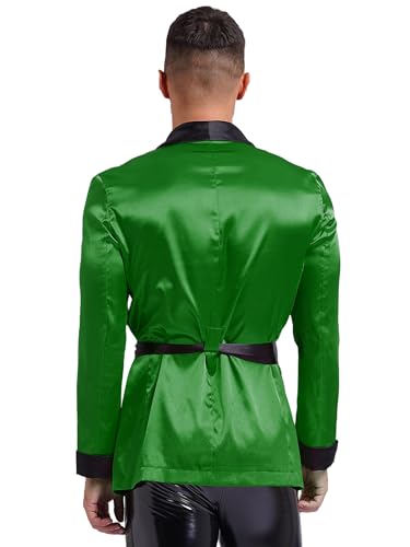 Men's Contrast Smoking Jacket Robe Belt Lapel Long Sleeve Satin Kimono Bathrobe Loungewear2