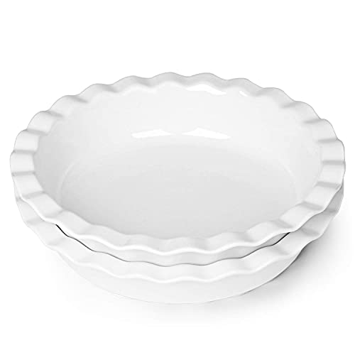 Ontube 10.5-Inch Deep Pie Pans 50Oz, Ceramic Large Round Pie Tins For Baking, (White 2 Pieces) #TOP4