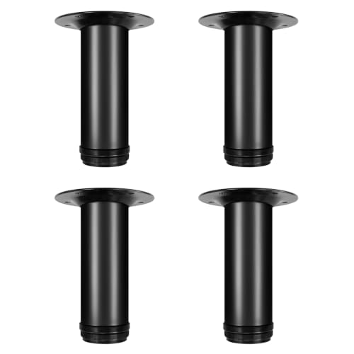 Image of QLLY 6 Inch Adjustable Metal Coffee Table Legs, Heavy Duty Round Furniture Legs with 1 inch Leveling Feet for Ottoman, Bench, End Table and Sofa Replacement, Set of 4 (Black)