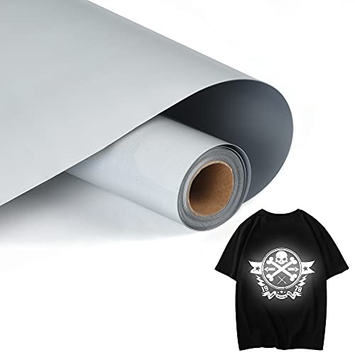 Image of HTVVETUR Reflective Heat Transfer Vinyl Roll 12 Inch by 5 Feet Iron on DIY for T-Shirt PU Stretch Elastic HTV Vinyl (Reflective Light Grey, 5FT)