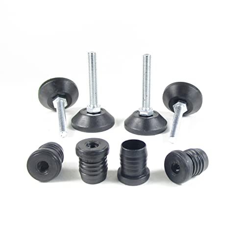ajile Pied Vérin Fileté Réglable Ajustable pour Mise à Niveau M8 Longueur 50 mm avec Embout Taraudé pour Tube Rond Diamètre Extérieur 22 mm Plastique Noir - 4 pièces - KRX822