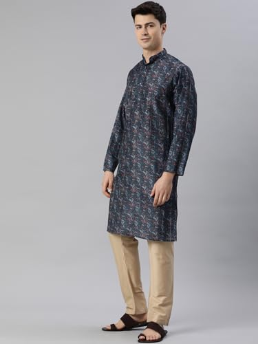Image of Majestic Man Men's Cotton Blend Regular Fit Casual Ethnic Motifs Abstract Printed Kurta