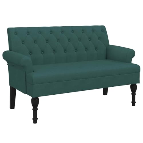 vidaXL Banco, Silla con Respaldo Reposabrazos, Banca de Final de Cama, Asiento Tapizado para Pasillo Recibidor Dormitorio, Tela Verde Oscuro