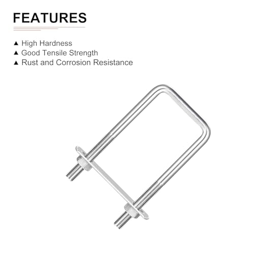 Image of DTGN M8x45x110mm(ThreadxWxL) Square U Bolt - 2Pack - Good for Trailer Pipe Replacement Parts - 304 Stainless Steel U Shape Bolts