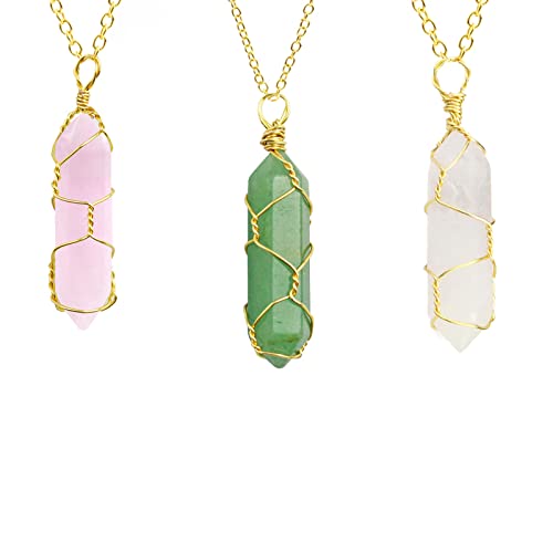 6 Pcs Hexagonal Crystal Pointed Quartz Natural Colorful Wire Wrapped Gemstone Stone Pendant Adjustable Necklace Friendship Couple Jewelry for Women2