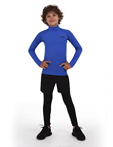 TCA Camiseta Interior Manga Larga HyperFusion de Compresión para Niños - Azul Brillante Cuello Alto, 12-14 años