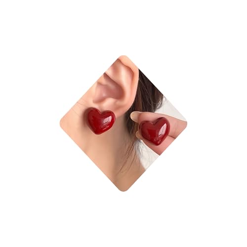 MOEEIJEW Christmas Stud Earrings for Women Acrylic Red Ball Square Heart Stud Earrings Party Fun Jewelry (Heart)