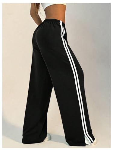 WDIRARA Women's Side Striped Drawstring Waist Sweatpants Athletic Workout Track Pants Streetwear2