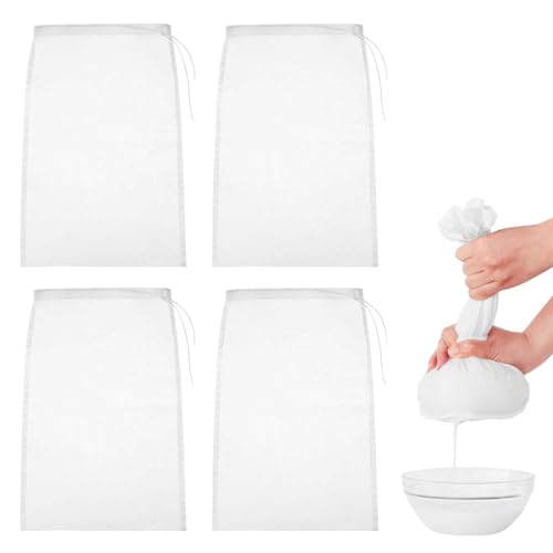 4 sacchetti riutilizzabili con coulisse, 20 x 30 cm, sacchetti in rete per cottura a freddo, yogurt, latte di noci, latte di noci, scolapasta per alimenti 4 sacchetti riutilizzabili con coulisse, 20 x 30 cm, sacchetti in rete per cottura a freddo, yogurt, latte di noci, latte di noci, scolapasta per alimenti