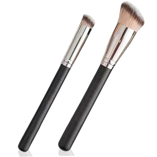 Concealer Brush, 2PCS Angled Kabuki Brush with Elastic Bristles, Blending