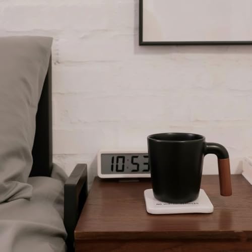 ALCOACH Mug - 12 oz Ceramic Coffee Cup with Dual Wood Handle Options, Scandinavian Inspired, High Durability, for Hot & Cold Drinks - Cloud Beech (Black)