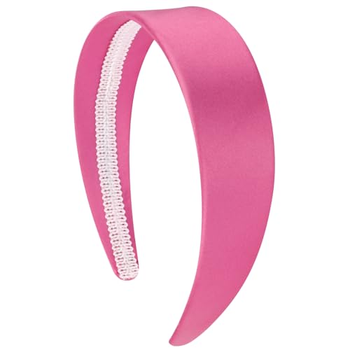 Velscrun Rose Pink Headband For Women Girls 1.6 Inch Wide Headbands Satin Head Bands For Womens Hair Solid Simple Holiday Hair Bands Cosplay Halloween Hair Accessories Gifts For Mothers Sisters cover