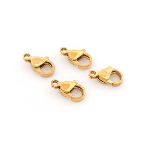 Cierre de mosquetón de acero inoxidable 304 de 12 mm con revestimiento de oro de 18 quilates IP, 4 unidades, accesorios de joyería, bisutería